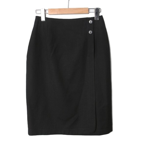 Vintage Jones New York Wool Wrap Skirt Business Evening Button Knee Length Black - Picture 2 of 8